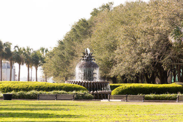 Pineapple Fountain, Riverfront Park, Charleston, South Carolina stock photo
