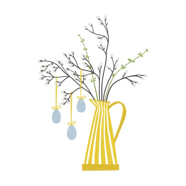 Vector illustration of Easter bouquet in a retro jug