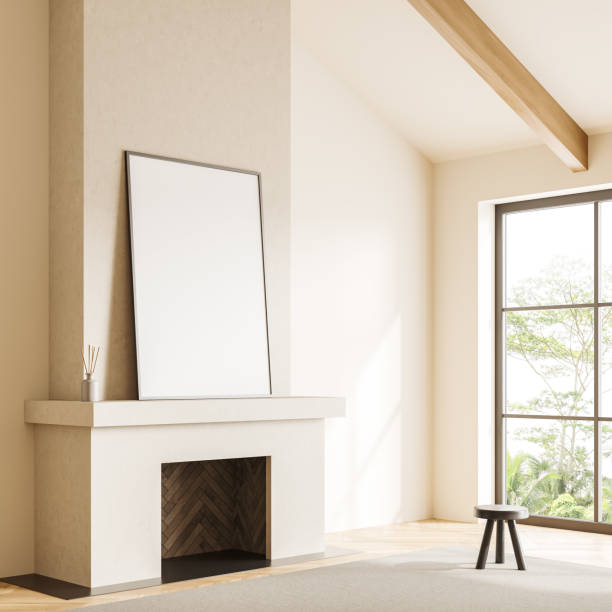 istock Corner view on bright living room interior with empty poster 1471432313