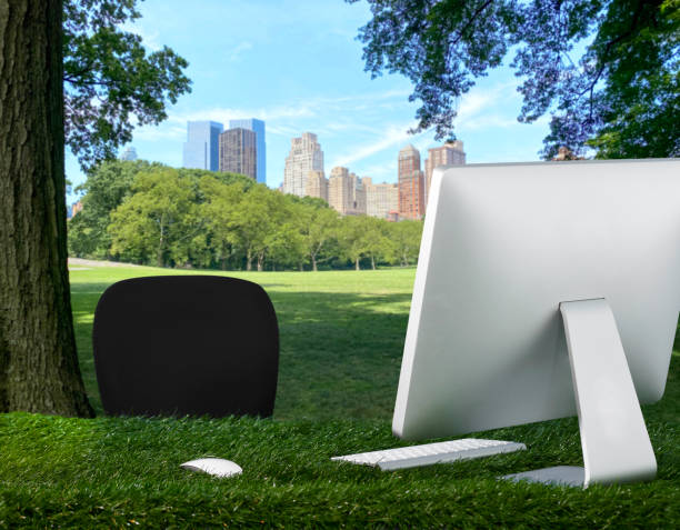 Free Stock Photo of Laptop resting on grass in outdoor setting under ...