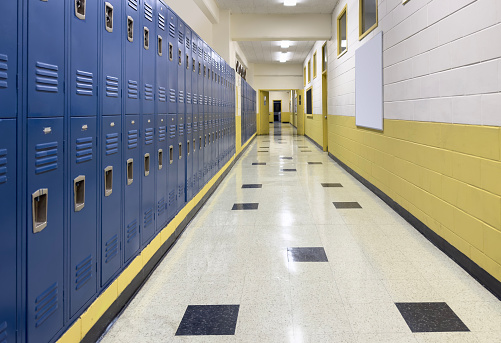 Corridor of a public school with lockers