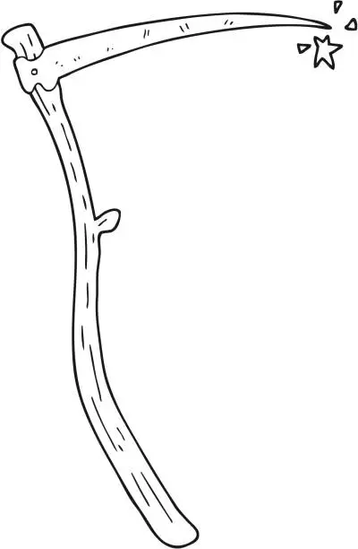 Vector illustration of freehand drawn black and white cartoon sharp scythe