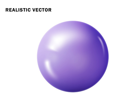 Pastel purple ball realistic. Glossy 3d sphere ball isolated. Geometric figure of round sphere
