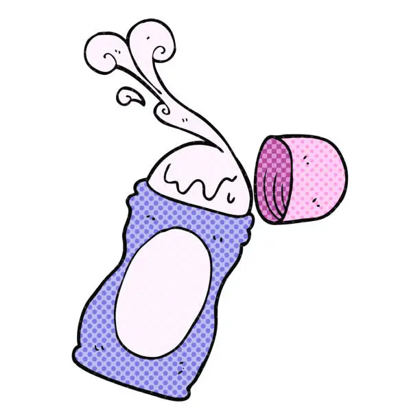 Vector illustration of freehand drawn comic book style cartoon roll on deodorant