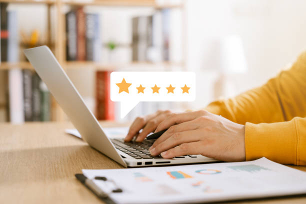 istock Customer Satisfaction Survey concept, 5-star satisfaction, service experience rating online application, customer evaluation product service quality, satisfaction feedback review, good quality most. 1471440238