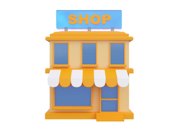 3D holding store building isolated on white background.