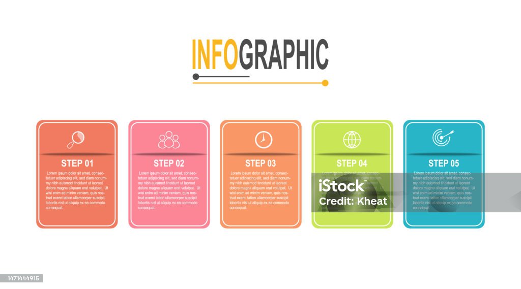 Infographic Chart Rectangle Template 5 Step Business Data Illustration ...