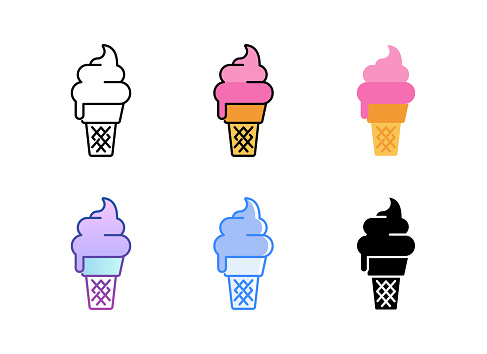 Ice cream icon. 6 Different styles. Editable stroke. Vector illustration.