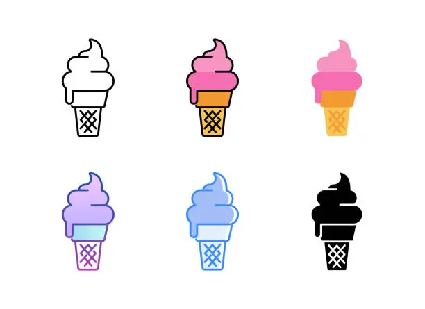 Vector illustration of Ice cream icon. 6 Different styles. Editable stroke.