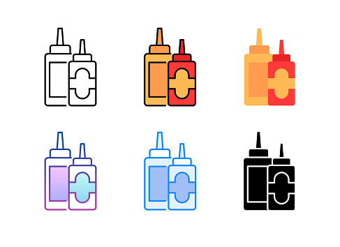 Sauce icon. 6 Different styles. Editable stroke. Vector illustration.