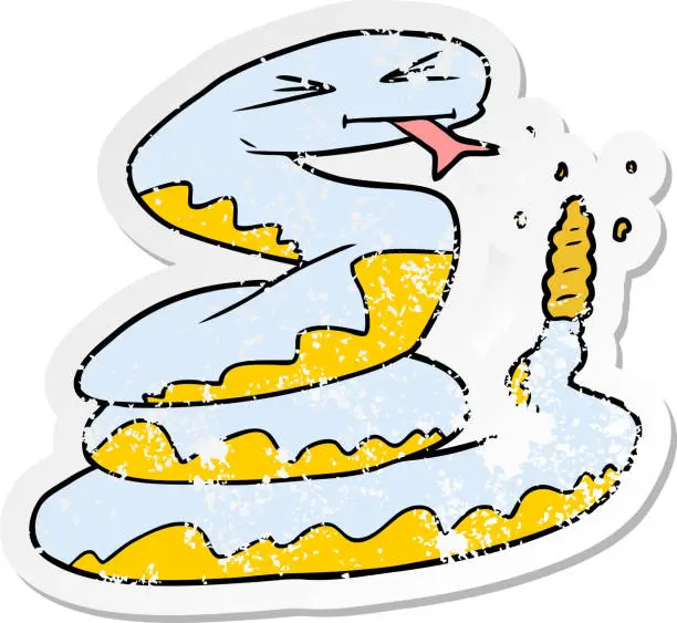 Vector illustration of distressed sticker of a cartoon rattlesnake
