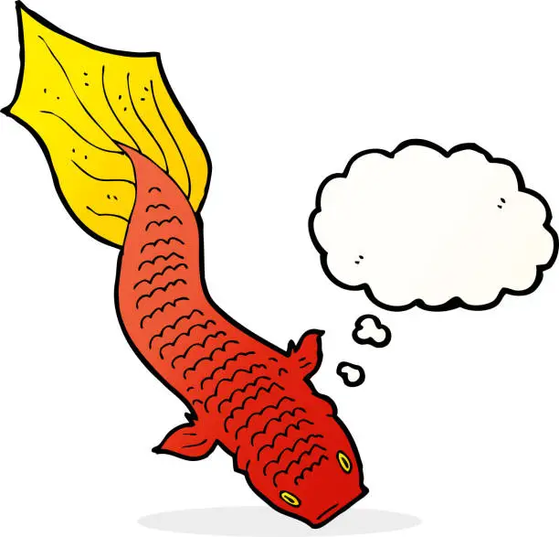 Vector illustration of cartoon fish with thought bubble