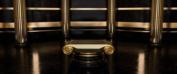 istock Golden And Black Marble Classic, Luxury Column Display. Pillar Background - 3D Illustration 1471450336
