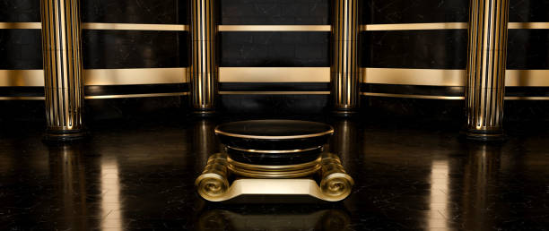 istock Golden And Black Marble Classic, Luxury Column Display. Pillar Background - 3D Illustration 1471450337