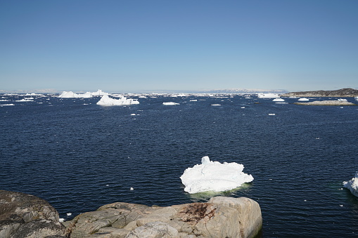 Arctic Icebergs in Arctic ocean, Ilulissat icefjord in Greenland