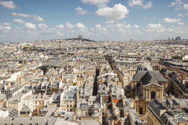 Rooftop view of Paris in summer, France stock photo