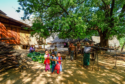 Bagan, Myanmar - Oct 20, 2015. Burmese people at small village in Bagan, Myanmar.