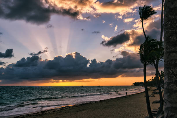 Late afternoon sunlight illuminates the calm waters and sandy shore of Fort Lauderdale Beach. A couple enjoys a quiet swim while jet skis leave subtle trails on the horizon. Puffy clouds rise in the distance under a clear blue sky, creating a peaceful coastal scene that captures the warmth and serenity of South Florida life.