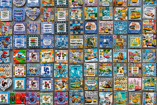 ceramic tiles magnets souvenirs in Lisbon in Portugal
