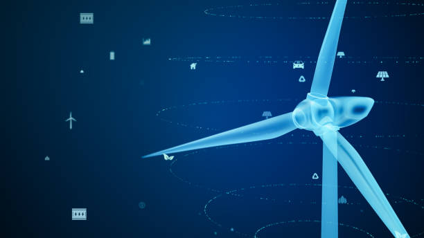 istock Wind turbine eco technology concept with green environment icon, renewable energy generate from alternative electric source, Innovative windmill sustainable development background 3D illustration 1471459193