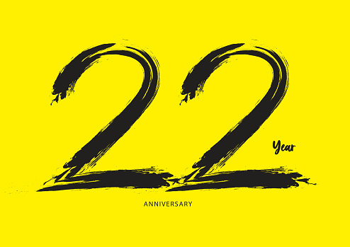 22 year anniversary celebration type on yellow background, 22 number design, 22th Birthday invitation, anniversary  template,  number design vector, calligraphy font, typography