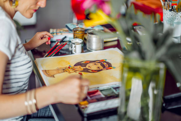 Artist working at home