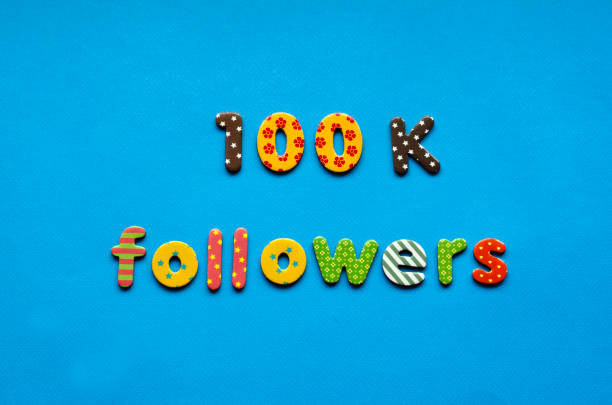 istock text 100 k followers  from bright colored paper letters on blue paper background 1471462484