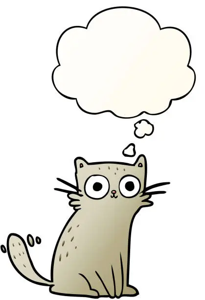 Vector illustration of cartoon cat with thought bubble in smooth gradient style