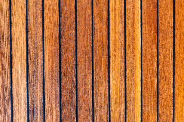Texture of teak deck close-up, top view.