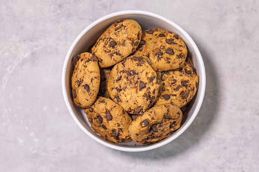 Bowl with chocolate chip cookies