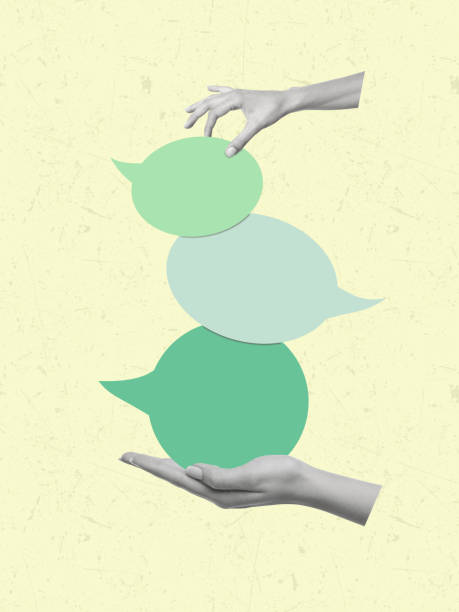 istock Contemporary art collage of human hands holding dialogue bubble. 1471474901