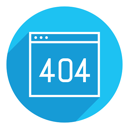 404 error icon. long shadow design. blue background.