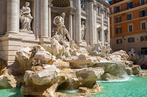 Famous and one of the most beautiful fountains of Rome - Trevi Fountain (Fontana di Trevi) at Piazza Di Trevi, Rome, Italy