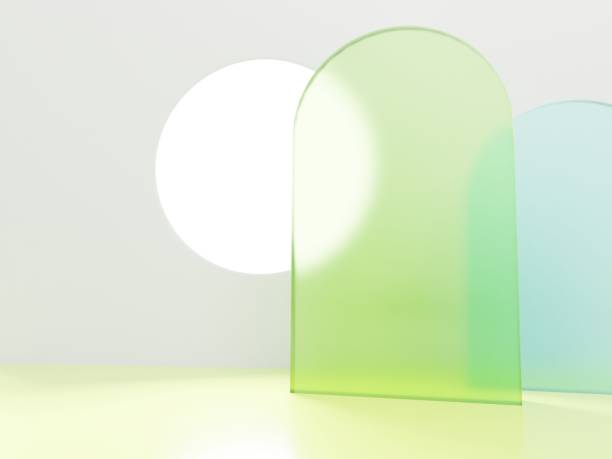 istock 3D Rendering Minimal Studio Shot Pastel Color Transparent Acrylic Board and Round Window with Sunlight Product Display Background for Fashion, Cosmetics and Trendy Products. 1471482389