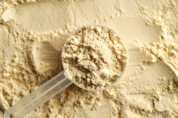 istock Whey protein powder in a measuring spoon 1471484250