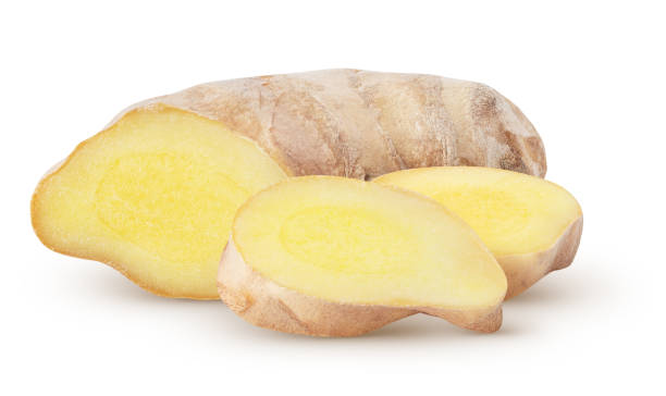 istock Isolated ginger. Raw ginger root with slices isolated on white background, with clipping path 1471484656