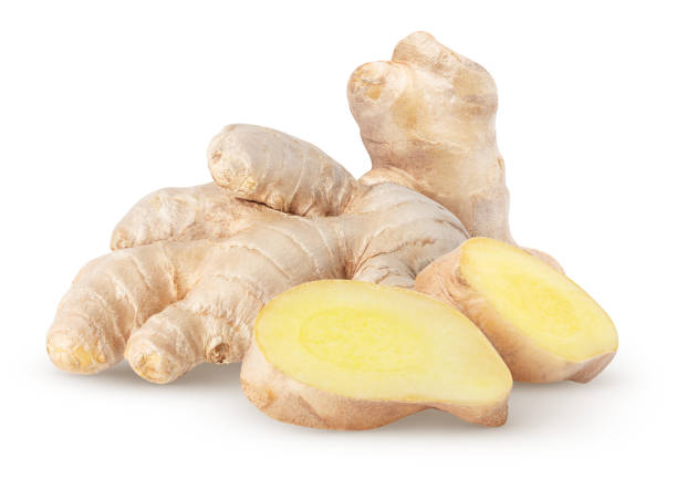 istock Isolated ginger. Raw ginger root with two slices isolated on white background, with clipping path 1471484678