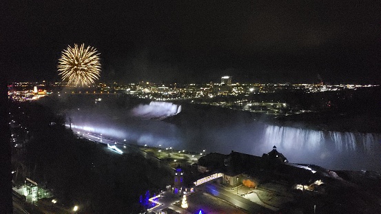 Niagara Falls in Canada during the New Years Eve Celebration and Fireworks