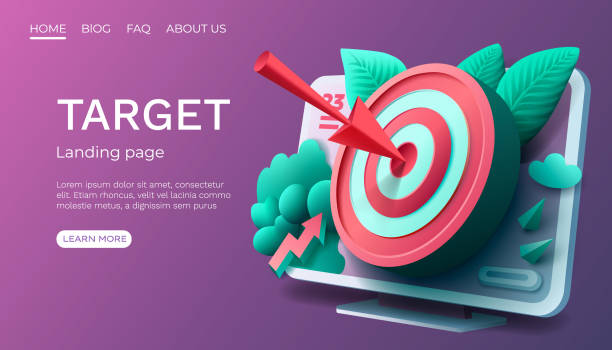 istock Target laptop finance landing page, banner business 3d icon. Vector 1471491644