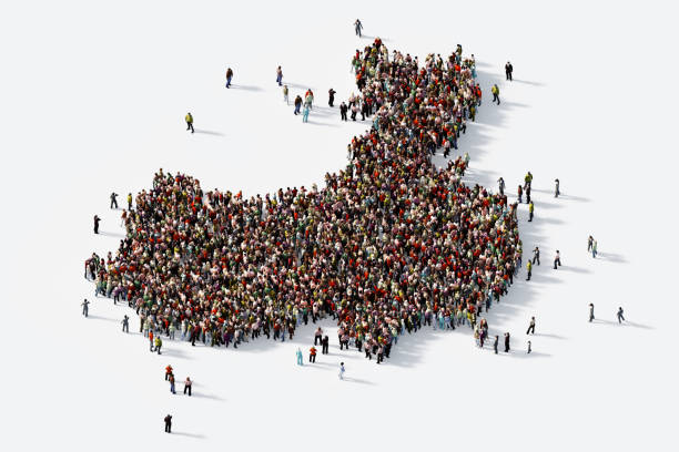 Human crowd forming  China on white background. Horizontal  composition with copy space. Clipping path is included. Population and Social Media concept.