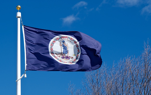 State flag of Virginia against a blue sky background