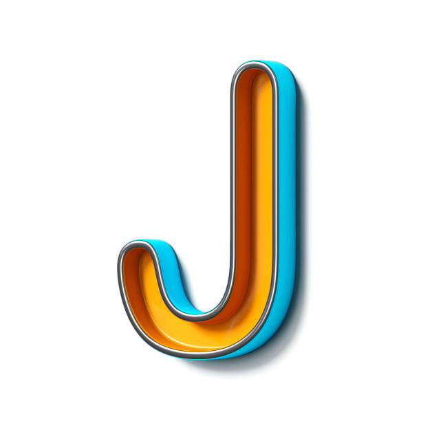 오렌지 블루 얇은 금속 글꼴 편지 j 3d - letter j alphabet metal three dimensional shape 뉴스 사진 이미지