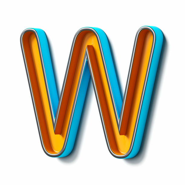 istock Orange blue thin metal font Letter W 3D 1471501810