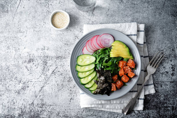istock Salmon cucumber avocado Poke bowl 1471504006
