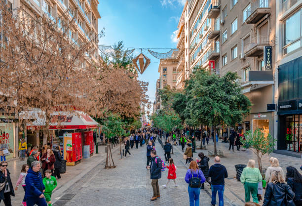 ermou st, in the center of athens, greece. - central greece imagens e fotografias de stock