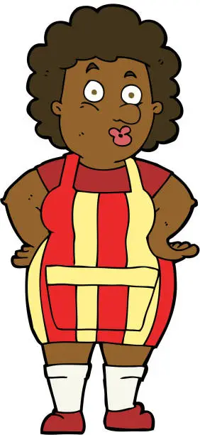 Vector illustration of cartoon woman in kitchen apron