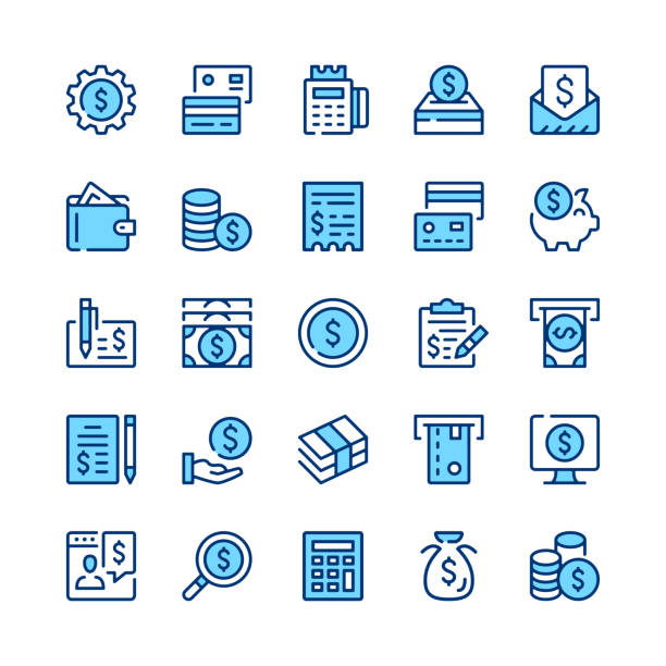 Money line icons. Set of money icons. Blue color. Outline stroke symbols. Vector line icons set vector art illustration