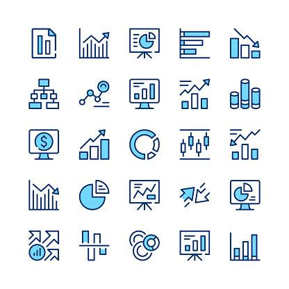 Infographics line icons. Set of infographics icons. Blue color. Outline stroke symbols. Vector line icons set