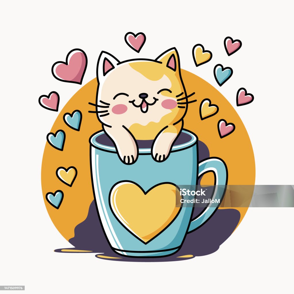 Cute Cat With Cup Of Coffee Stock Illustration - Download Image Now -  Anthropomorphic Smiley Face, Art, Beauty - Istock