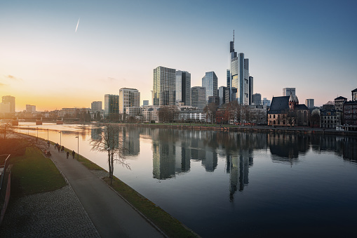 Frankfurt skyline and Main River at sunset - Frankfurt, Germany